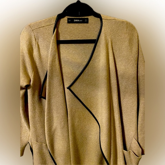 ZARA- tan cardigan blk trim - Picture 3 of 6